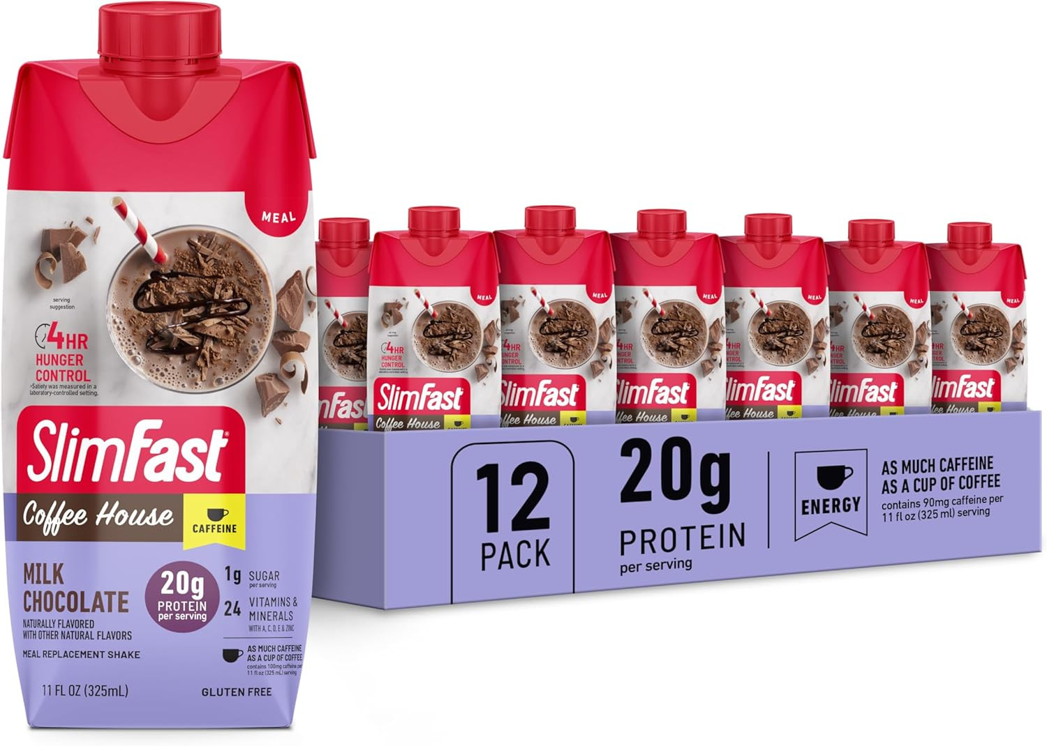 SlimFast Protein Shake, Milk Chocolate, 20g Protein Meal Replacement 11oz, 12 ct