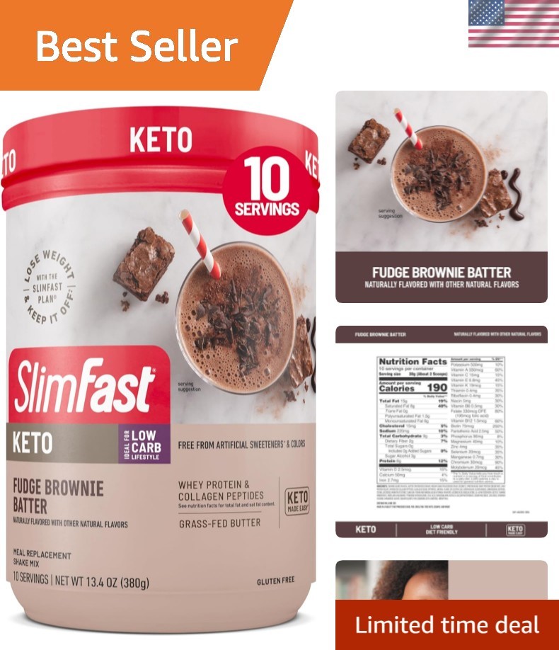 Decadent Keto Meal Replacement Shake – Fudge Brownie, 10 Servings – Gluten-Free