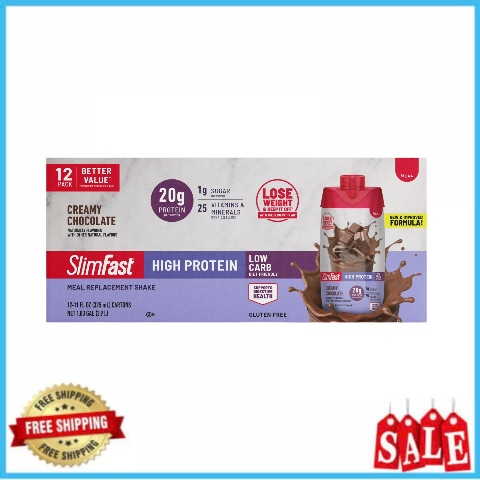 SlimFast High Protein Meal Replacement Shake Creamy Chocolate 11oz 12 Ct 20g New