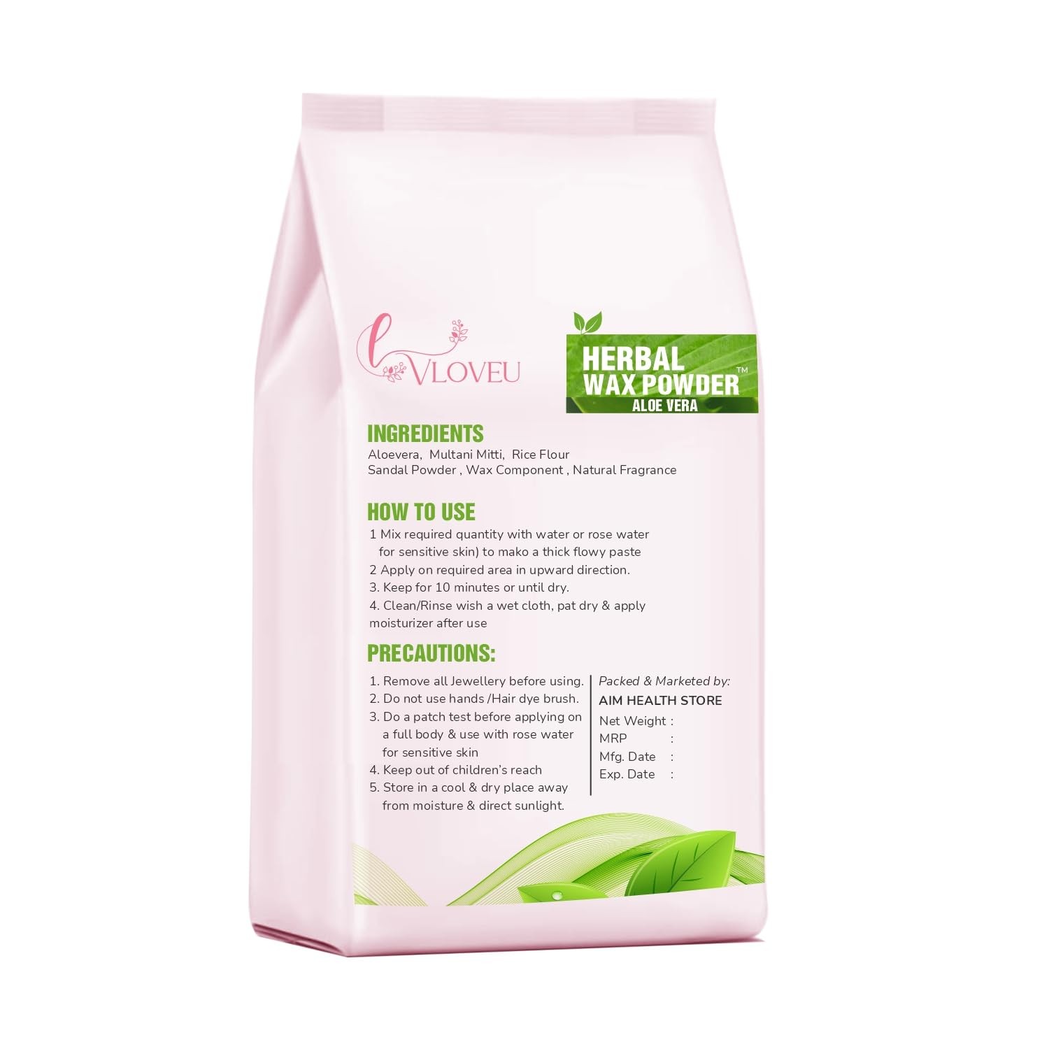 Vloveu Wax Powder 120g Aloe Hair Removal Full Body