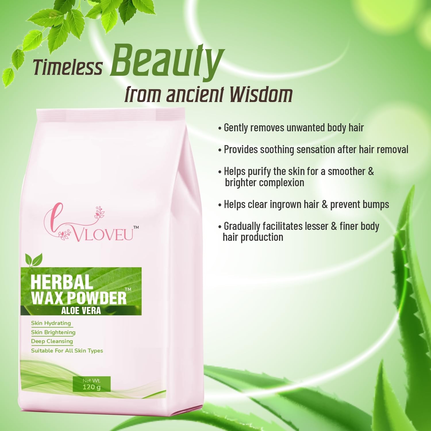 Vloveu Wax Powder 120g Aloe Hair Removal Full Body