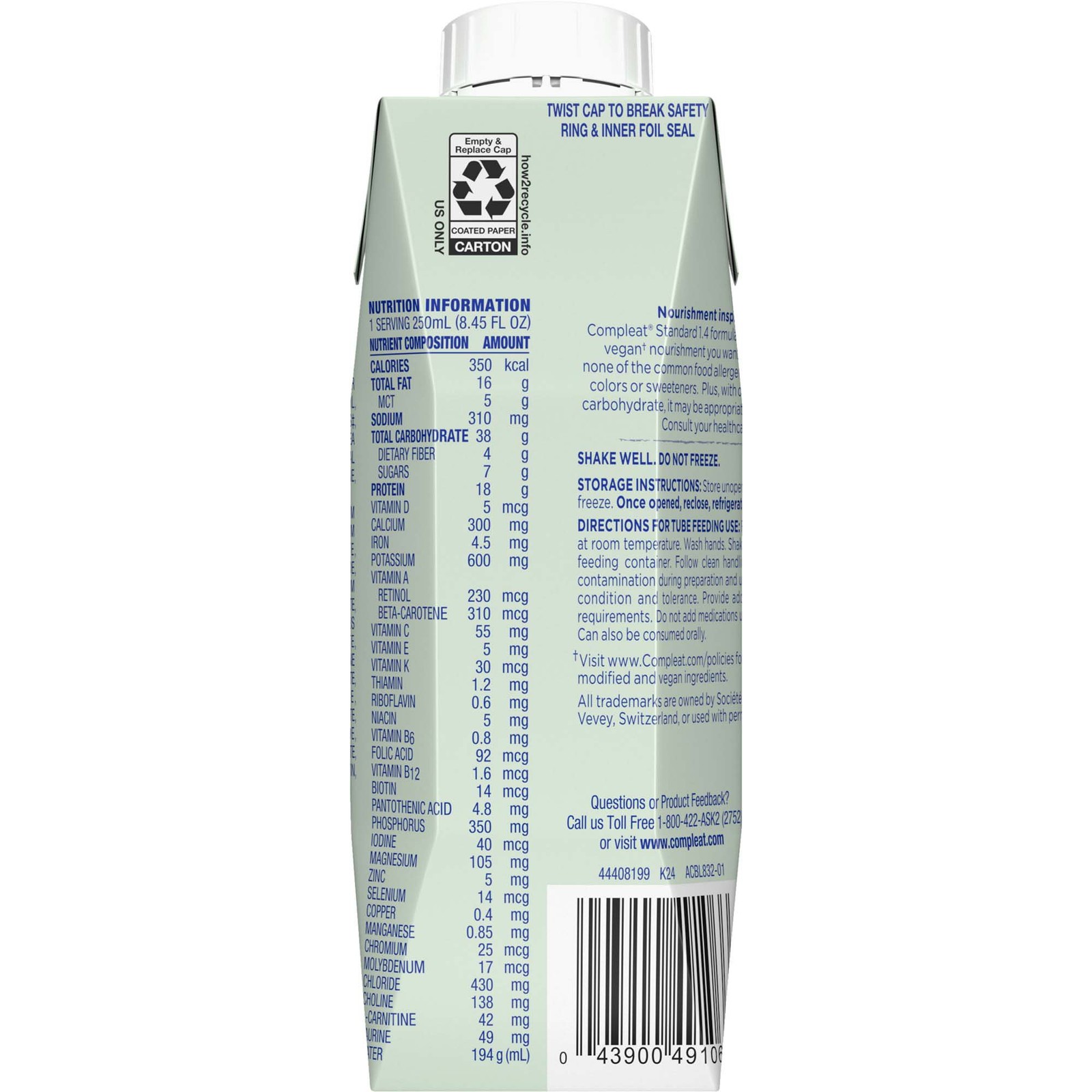 Nestle Compleat Standard 1.4 Cal Oral Supplement Vanilla 8.45 oz Carton 24 Ct