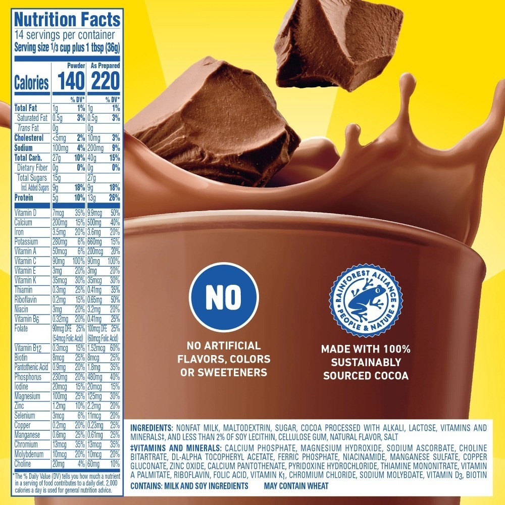 Protein Powder Nutritional Shake Mix Drink Rich Milk Chocolate Flavor Breakfast