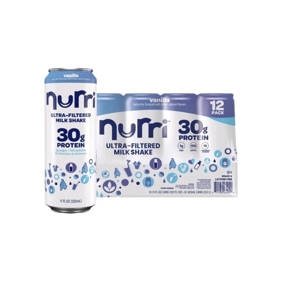 Nurri Ultra Filtered Vanilla Milk Shake 12 Pack 30g Protein 11oz Can Low Sugar
