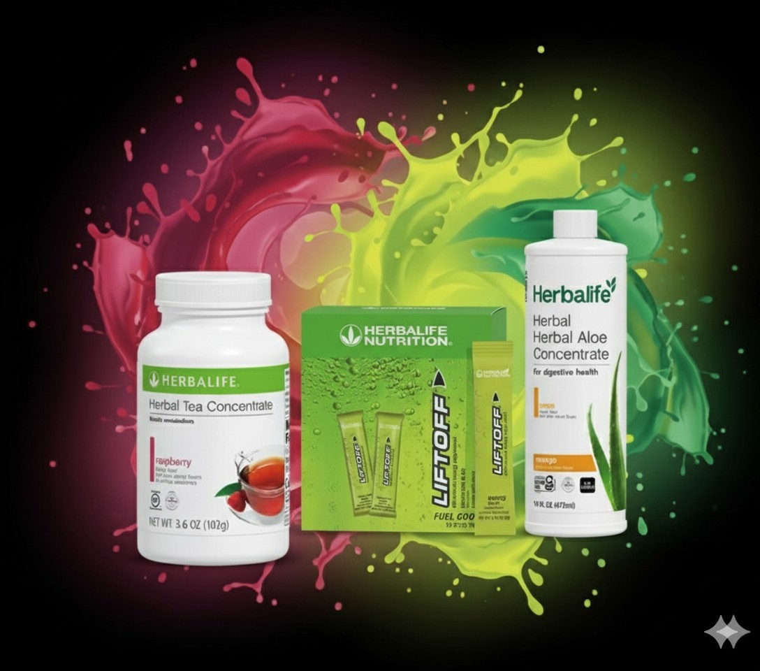 Herbalife Raspberry Tea 3.6 oz +Mango Aloe Pint+30 Lemon Lime LiftOff Sticks
