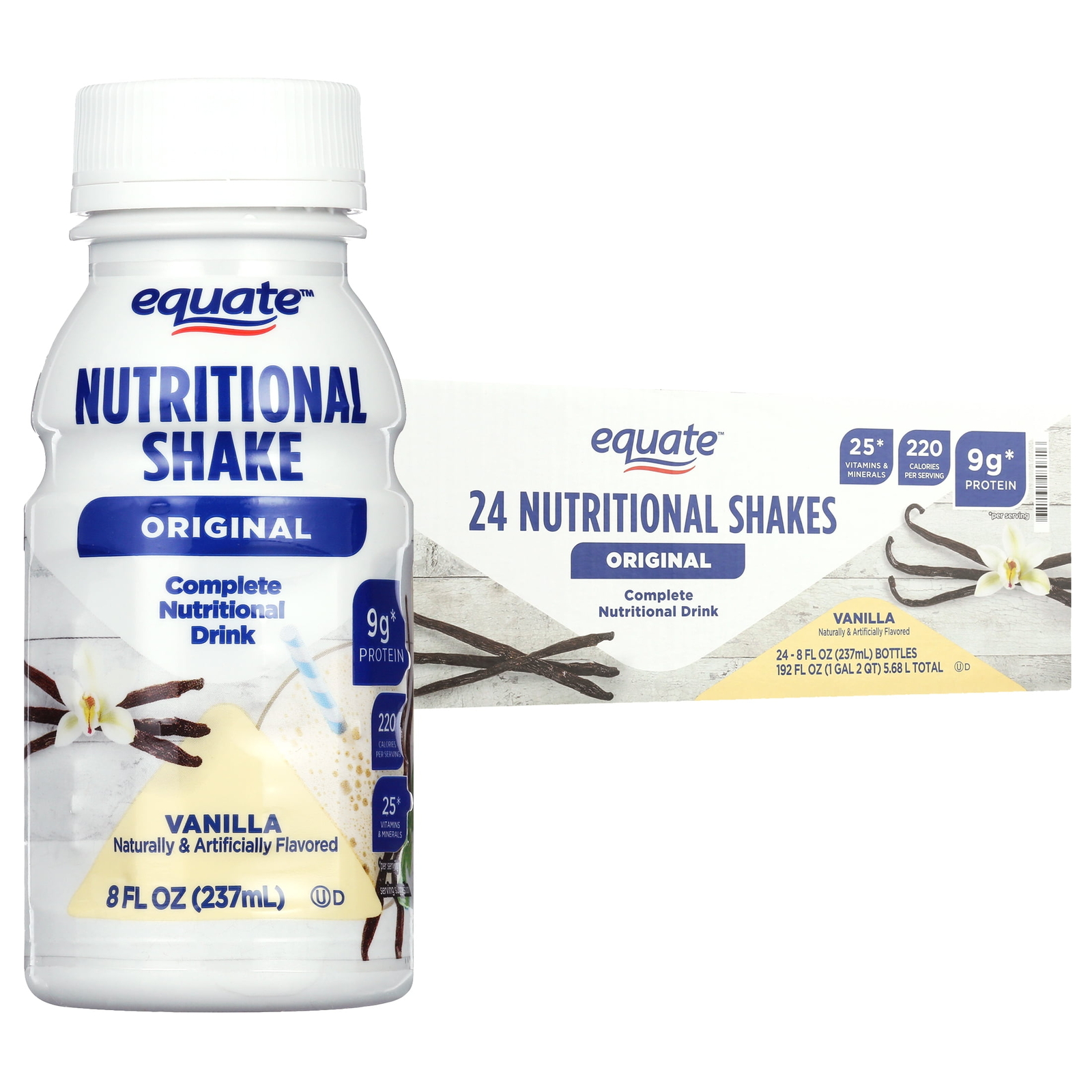 Equate Original Meal Replacement Nutritional Shakes Vanilla 8 Fl Oz 24 Count USA