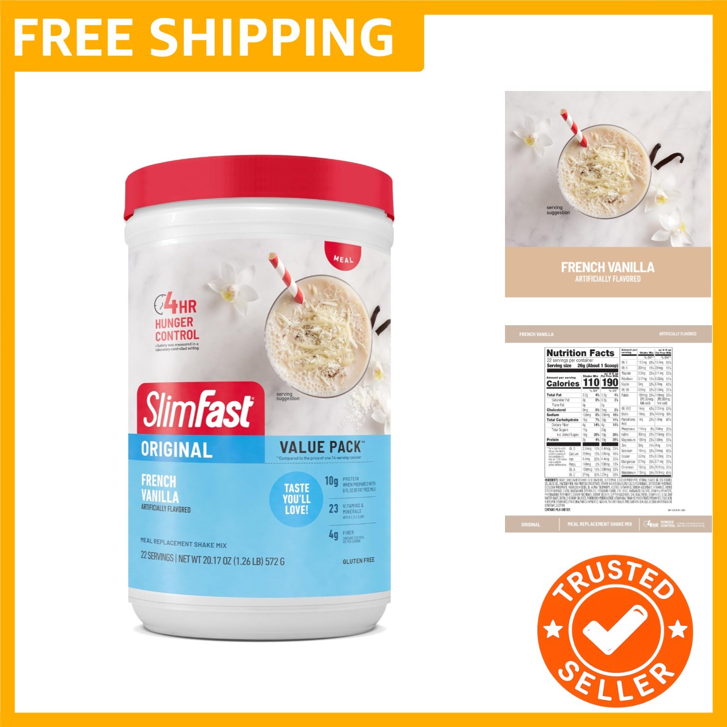Meal Replacement Powder, French Vanilla, Weight Loss Shake Mix, 10g of Prote…