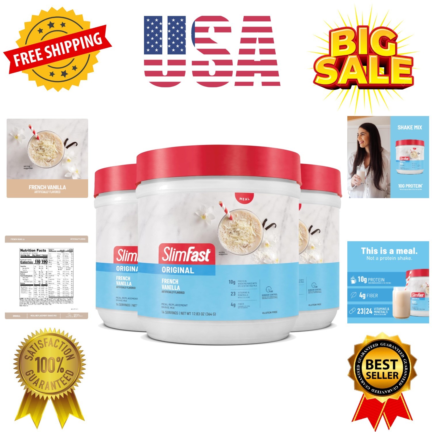 Meal Replacement Powder, French Vanilla, Weight Loss Shake Mix, 10g of Protei…