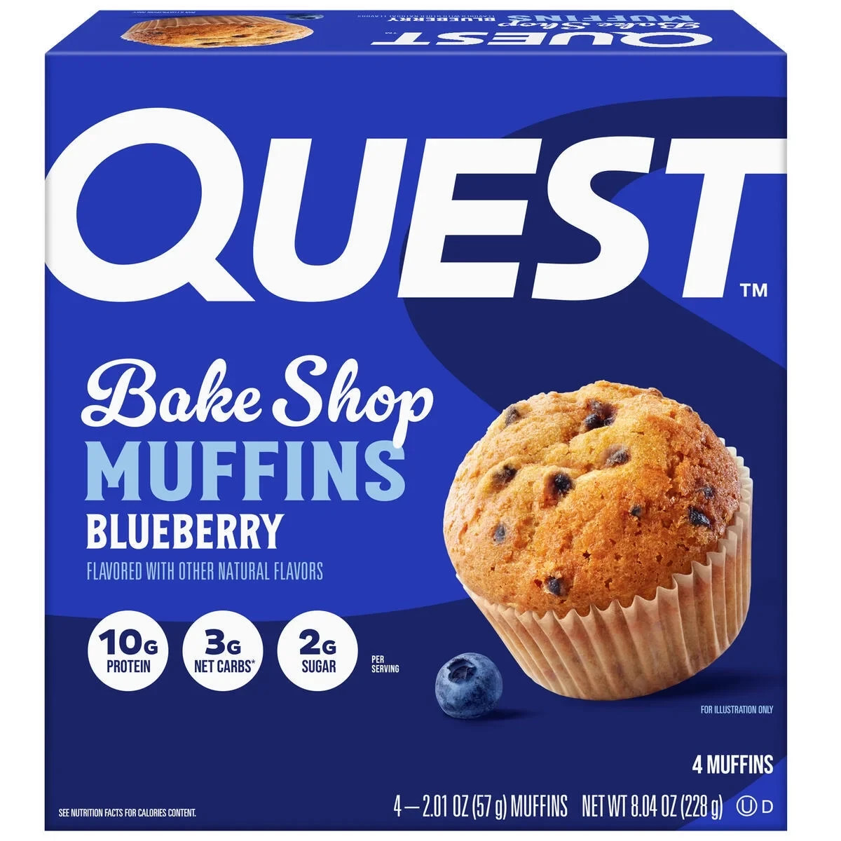 Quest Bake Shop Protein Muffins Blueberry 4 Count 10g Protein
