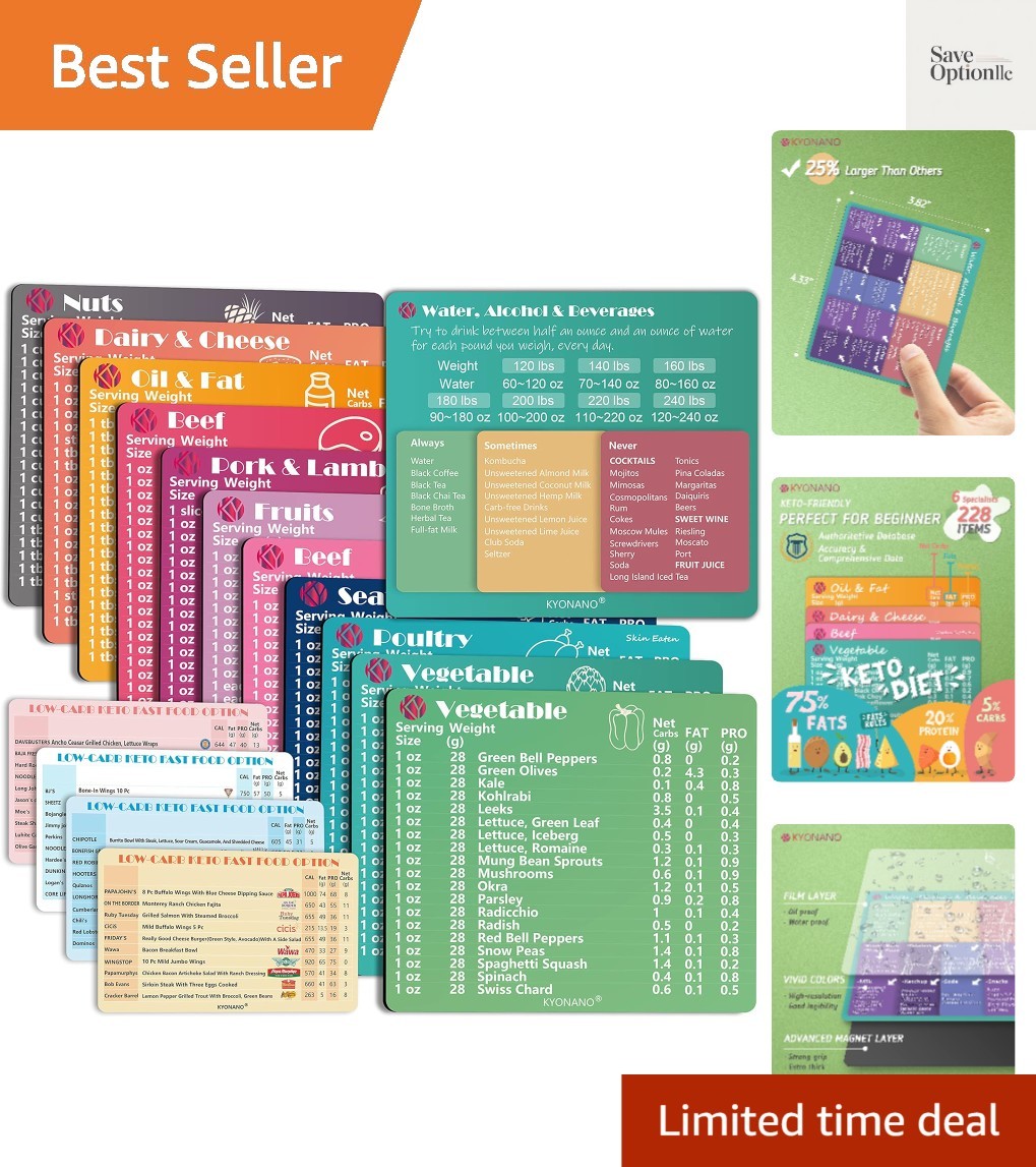 Keto Diet Cheat Sheet Fridge Magnet Charts for Diet Foods – 12 Pcs Quick Refe…