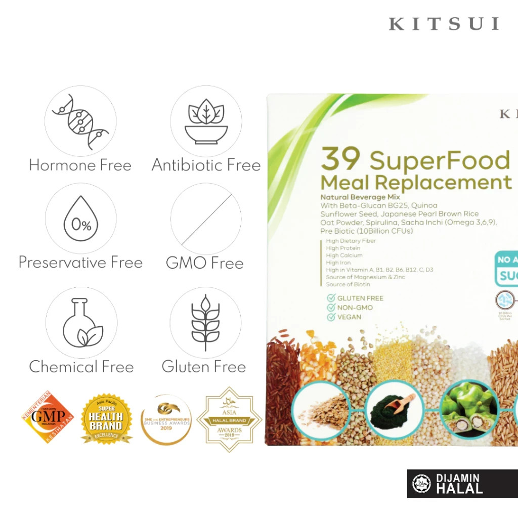 4X KITSUI 39 Super Food Meal Replacement 15’s x 30g sugar free for bone joint
