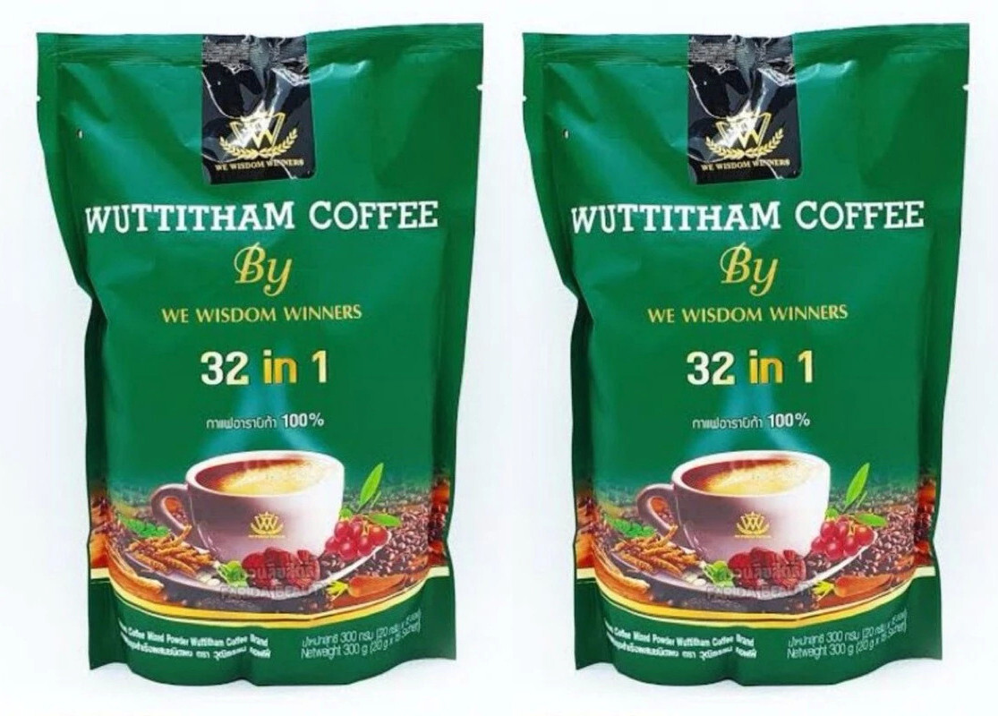 2 x Wuttitham Healthy Instant Coffee 32 in 1 Herbs Mixed Manage Weight Control