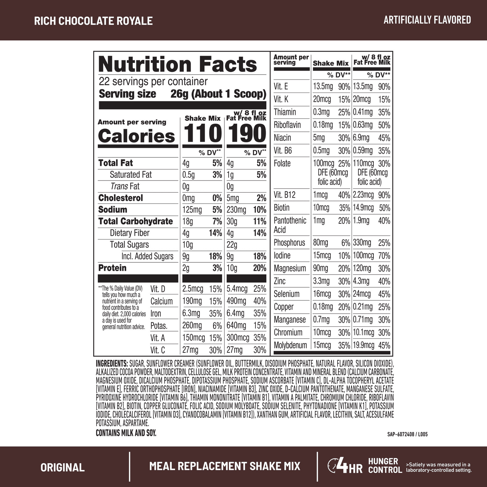 Meal Replacement Shake Mix Rich Chocolate Royale 20.18 oz 22 Servings