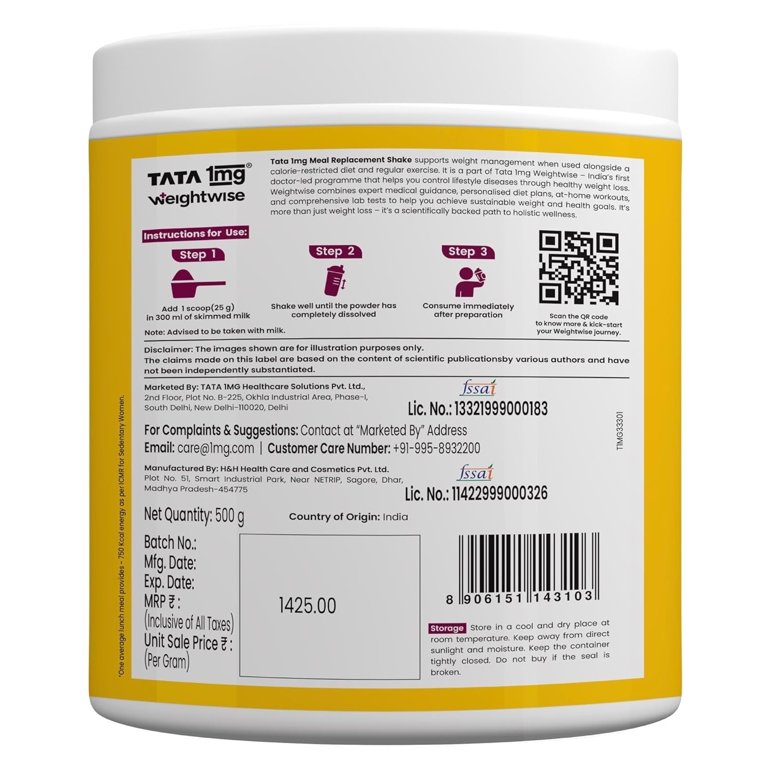 Meal Replacement Shake – Vanilla 500g With 20 Vitamins & Minerals, Psyllium Husk