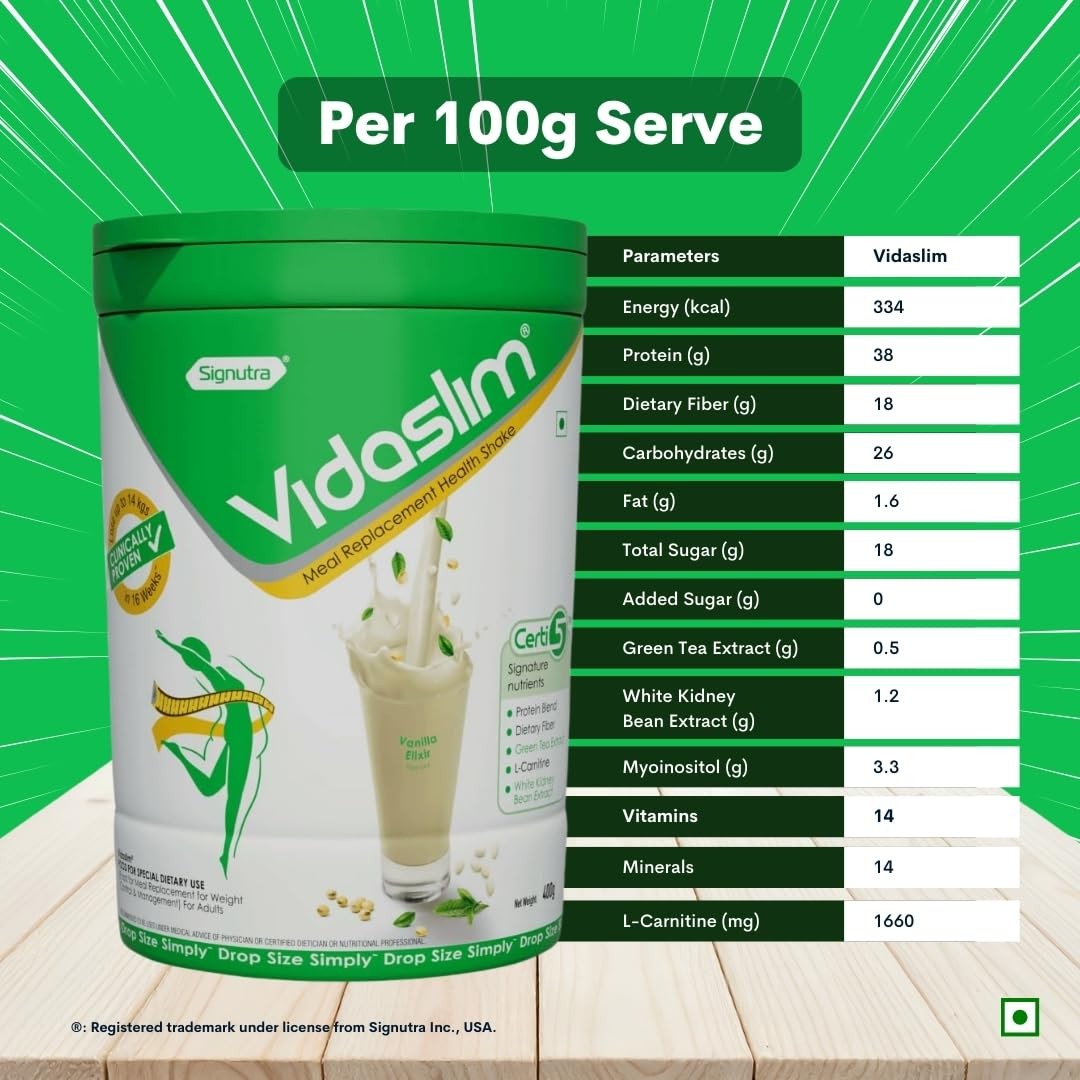 Vidaslim Replacement Shake 400g Vanilla|Protein L-Carnitine Green Tea Extract