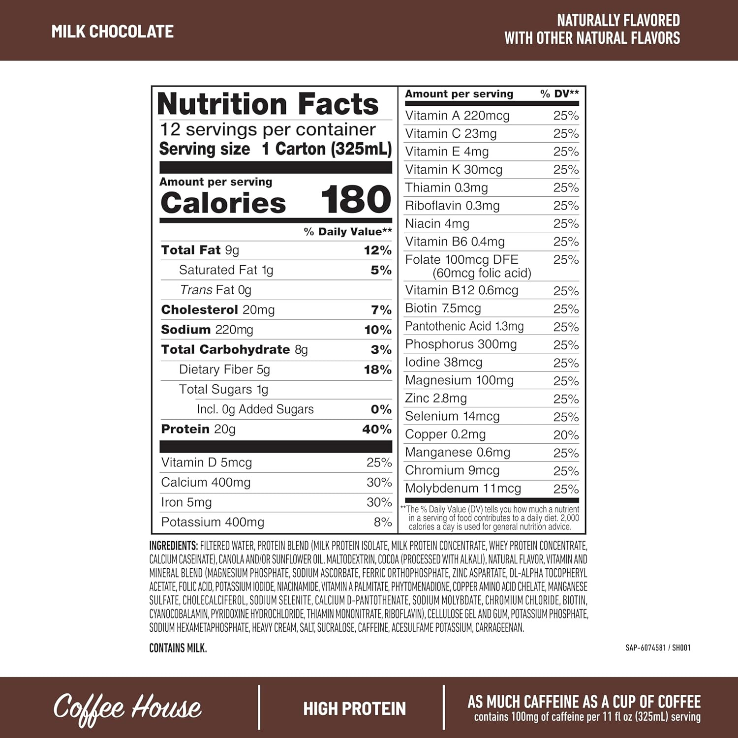 SlimFast Protein Shake, Milk Chocolate, 20g Protein Meal Replacement 11oz, 12 ct