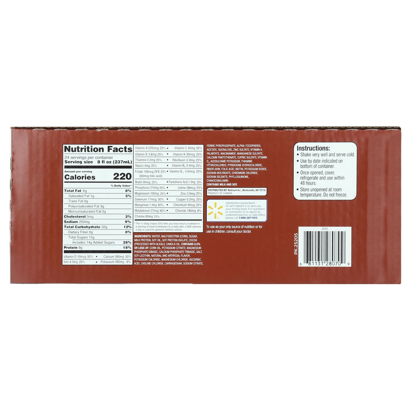 Equate Original Meal Replacement Nutritional Shakes, Chocolate, 8 fl oz, 24 Coun
