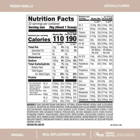 SlimFast Original Meal Replacement Shake Mix, French Vanilla, 22 Servings