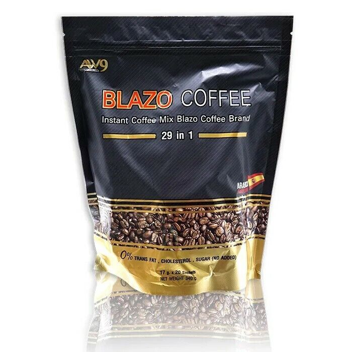 10 Blazo Coffee, Instant Coffee Premium Arabica Antioxidants Non-Fat Sugar Free