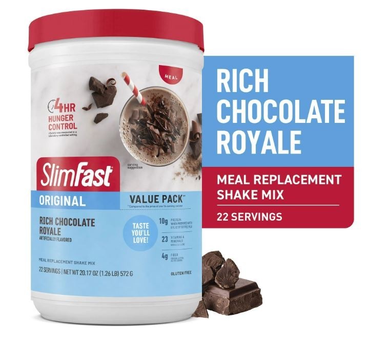 SlimFast Original Meal Replacement Shake Mix, Rich Chocolate Royale, 20.18 oz,