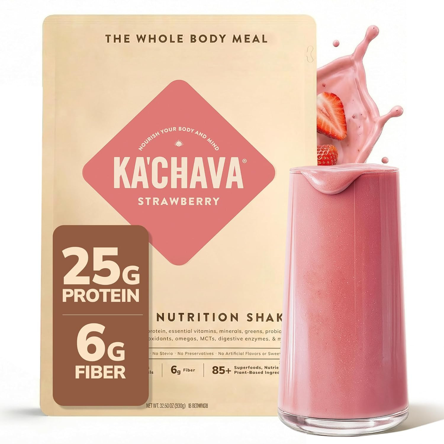 Ka’Chava All-In-One Nutrition Shake Blend, Strawberry, 15 Servings, 85+ Superfoo