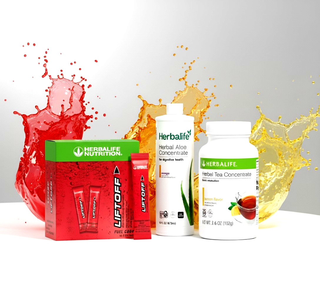 Herbalife Lemon Tea 3.6 oz + Mango Aloe Pint+30 Pomegranate LiftOff Sticks