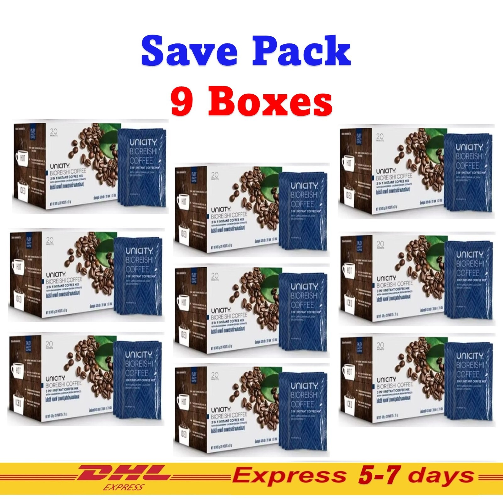 9 X UNICITY BIO REISHI Instant Coffee Beverage Cholesterol Free Weight Control
