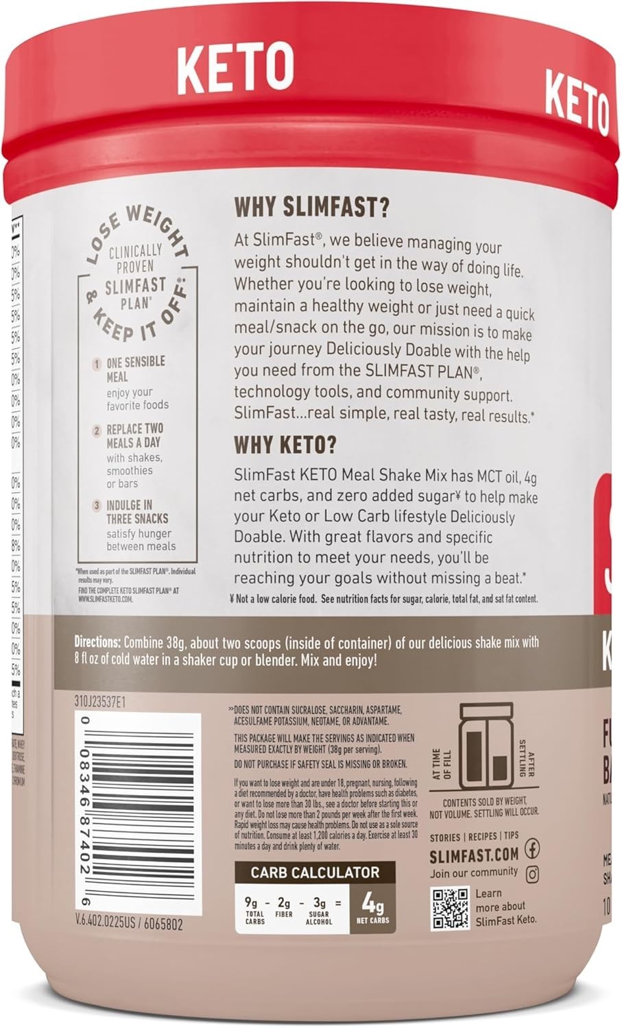 Decadent Keto Meal Replacement Shake – Fudge Brownie, 10 Servings – Gluten-Free