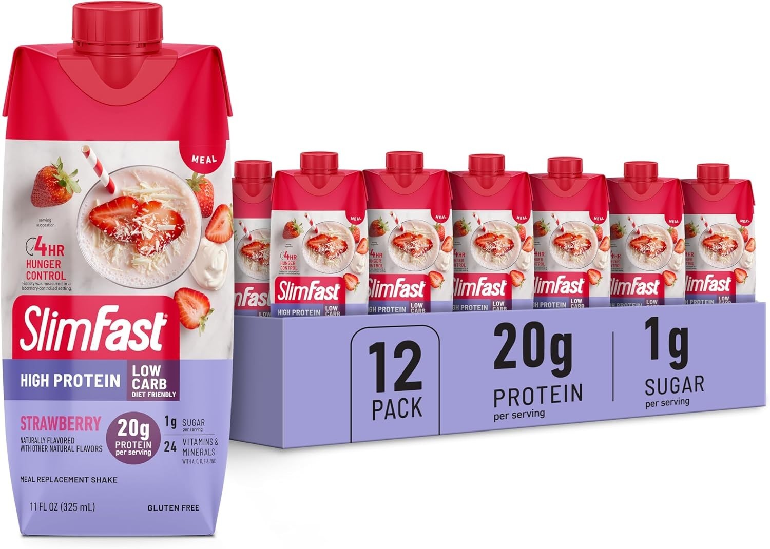 SlimFast Protein Shake, Strawberry- 20g 11 Fl Oz (Pack of 12), Strawberry
