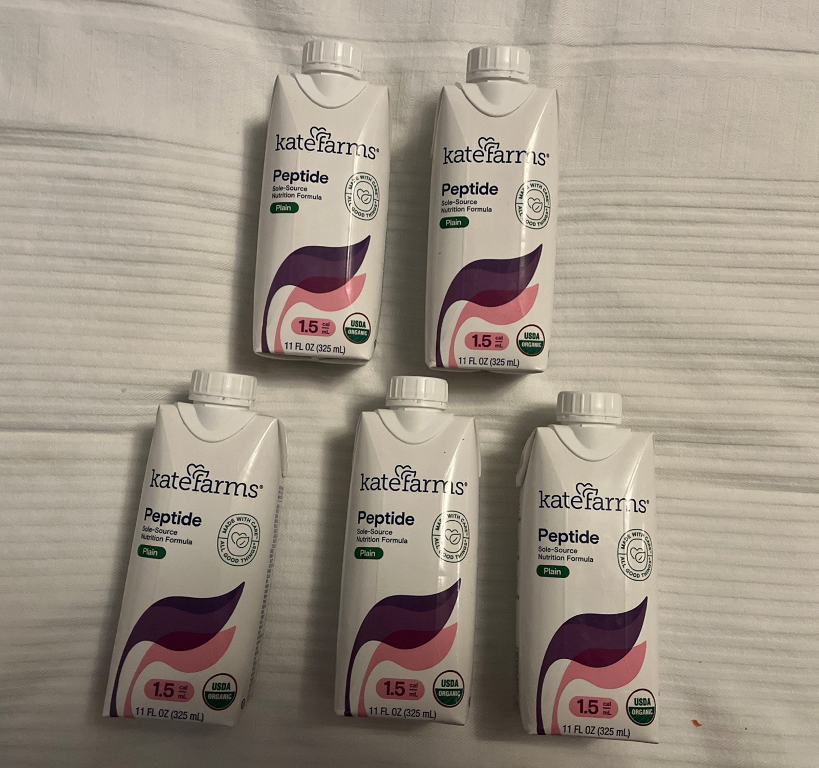 5 Count of Kate Farms Peptide Plain 1.5 cal/ml 11 fl oz (325 ml) Cartons