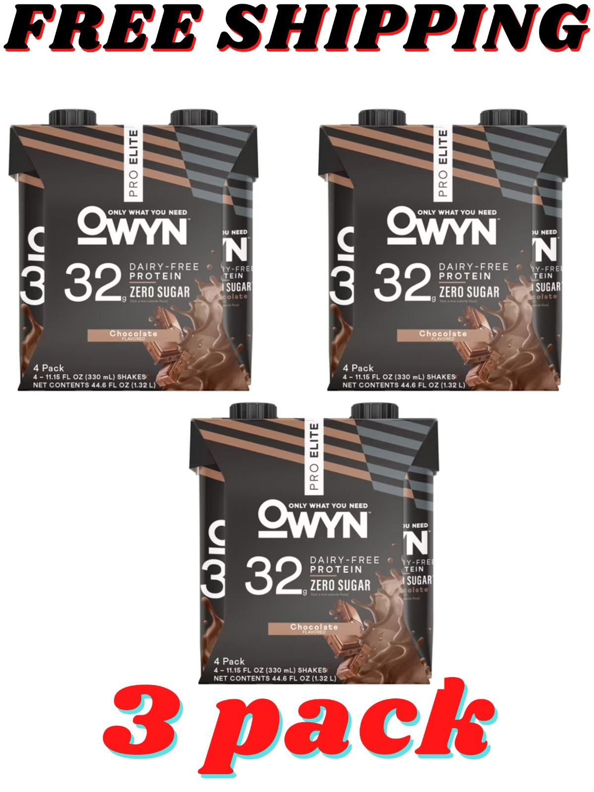 (12 Pack) OWYN Pro Elite Protein Shake, Chocolate, 32g 100% Vegan Delicious