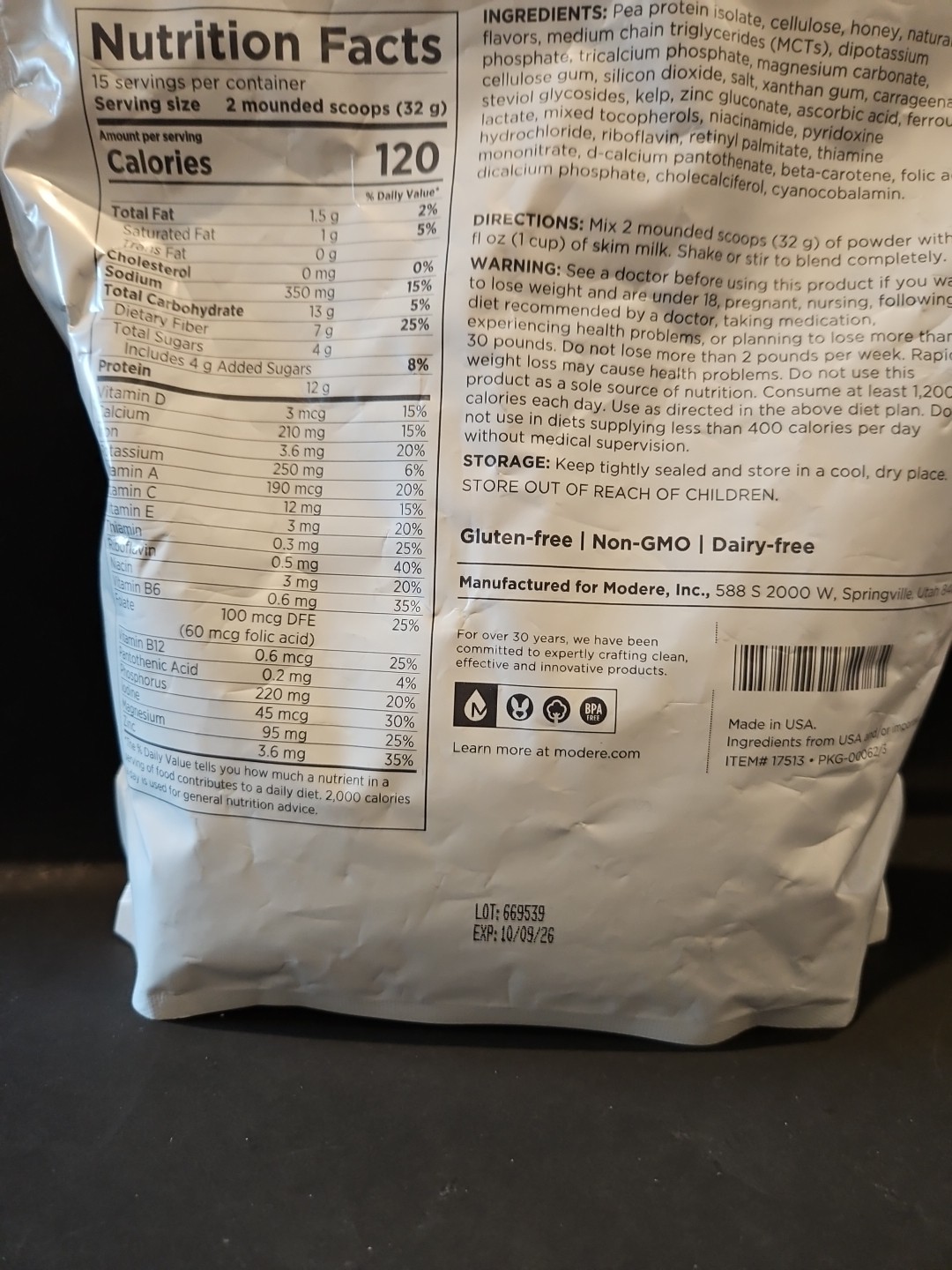Modere Vanilla Meal Replacement Shake 1.1 LB VEGAN Non-GMO Non- DAIRY Exp 10/26