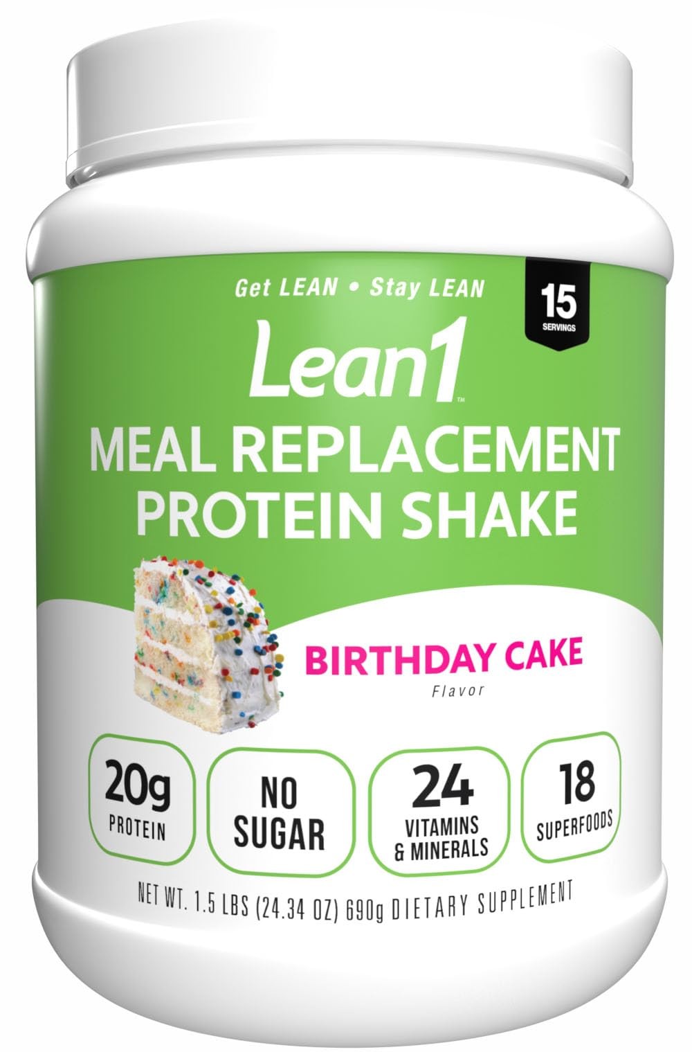 N53 Lean1 Meal Replacement Protein Powder, Birthday Cake Flavor, 15 Serving t…
