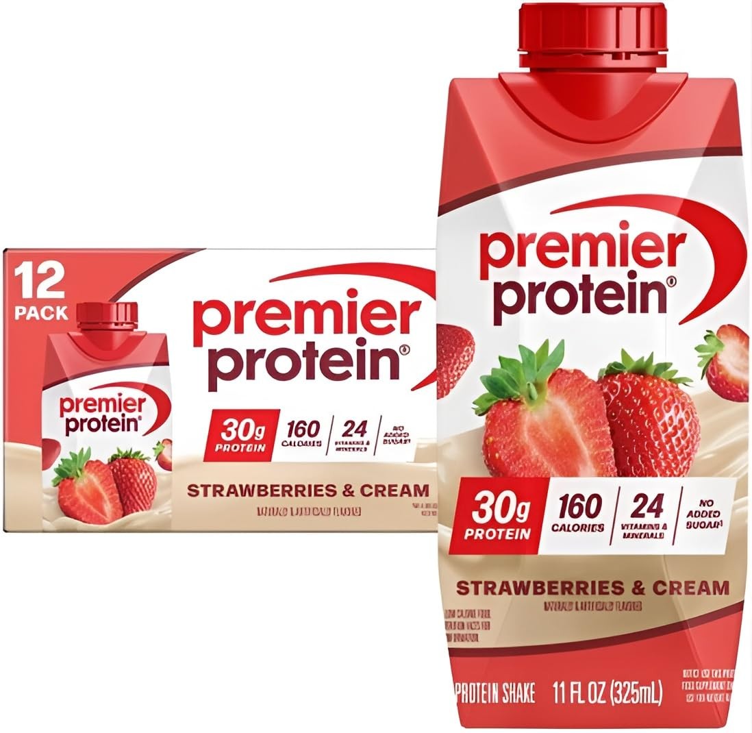 Premier Protein Shake Strawberries & Cream 30g Protein No Added Sugar 12 Pack