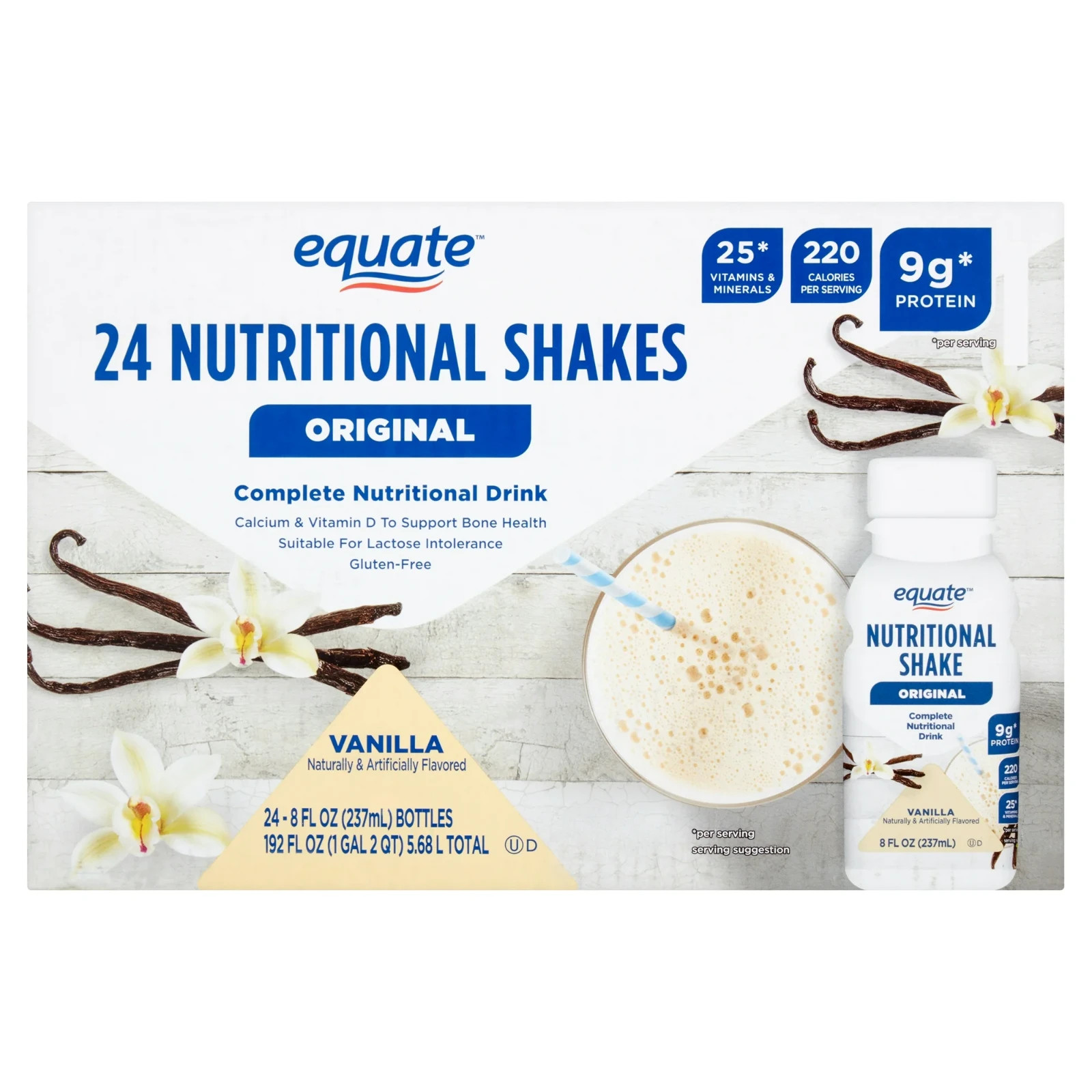 Equate Original Meal Replacement Shake Vanilla 8 fl oz Bottles 24 Ct