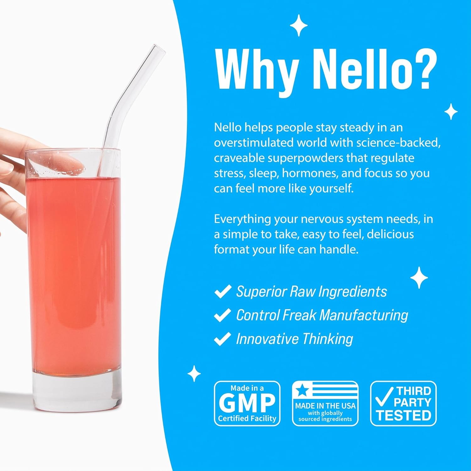 Nello Supercalm Powdered Drink Mix, Cortisol Reducer and Sleep Aid Supplement