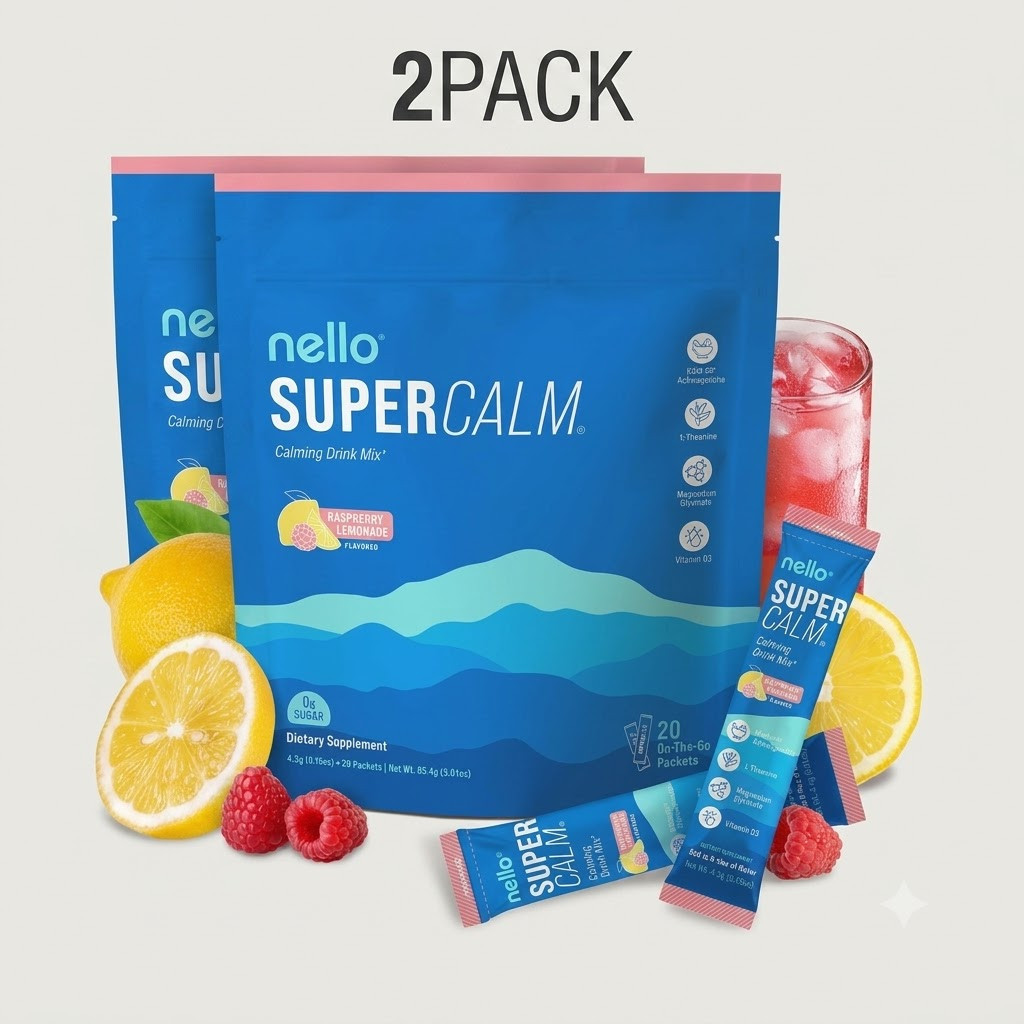 2Pk nello SUPERCALM Drink Mix Ashwagandha Magnesium Raspberry Lemonade 40 Pkts