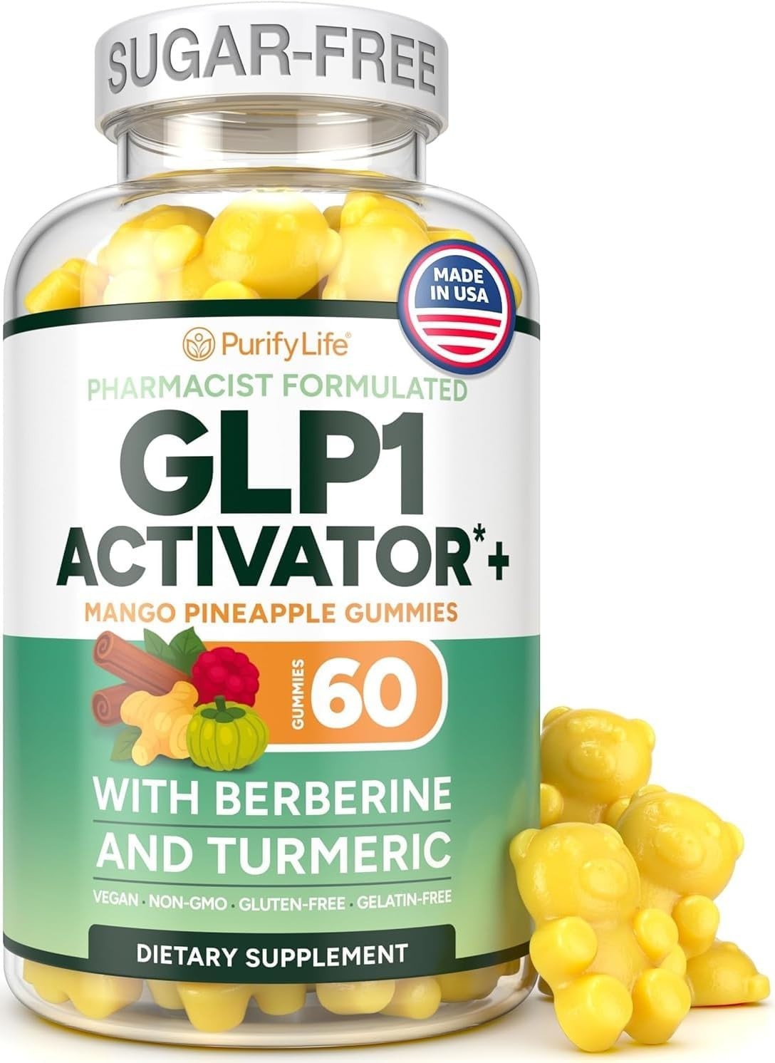 Gee El Pee 1 Sugar-Free Mango Pineapple Gummies with Berberine & Turmeric 60 ct