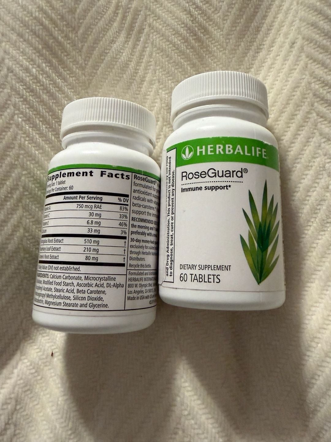 2 Bottles -Herbalife RoseGuard Immune Support 60 Tablets; 120 total