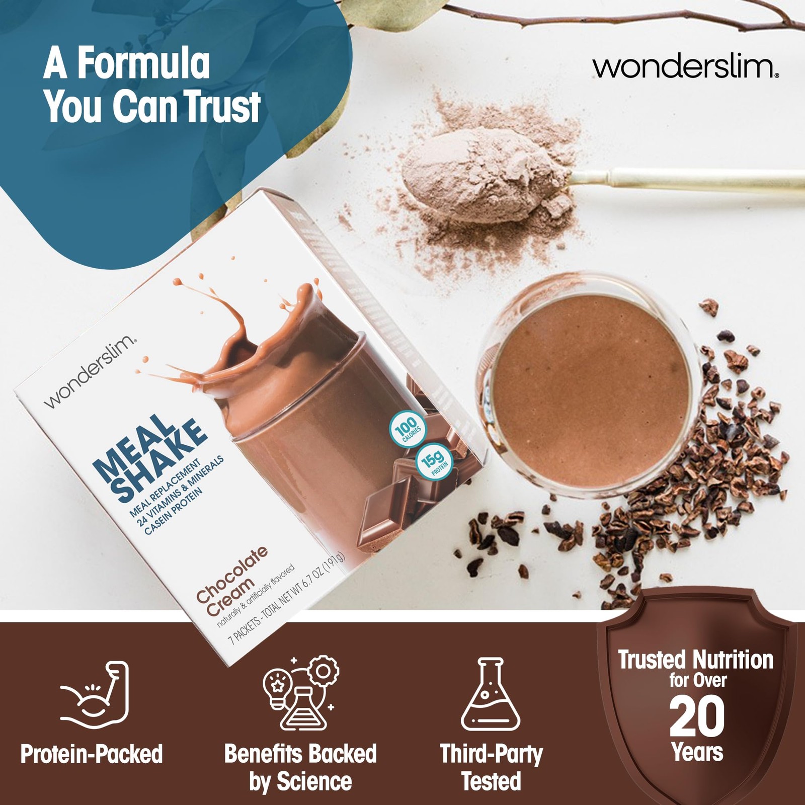 WonderSlim Meal Replacement Shake Creamy Chocolate 15g Protein 100 Calories