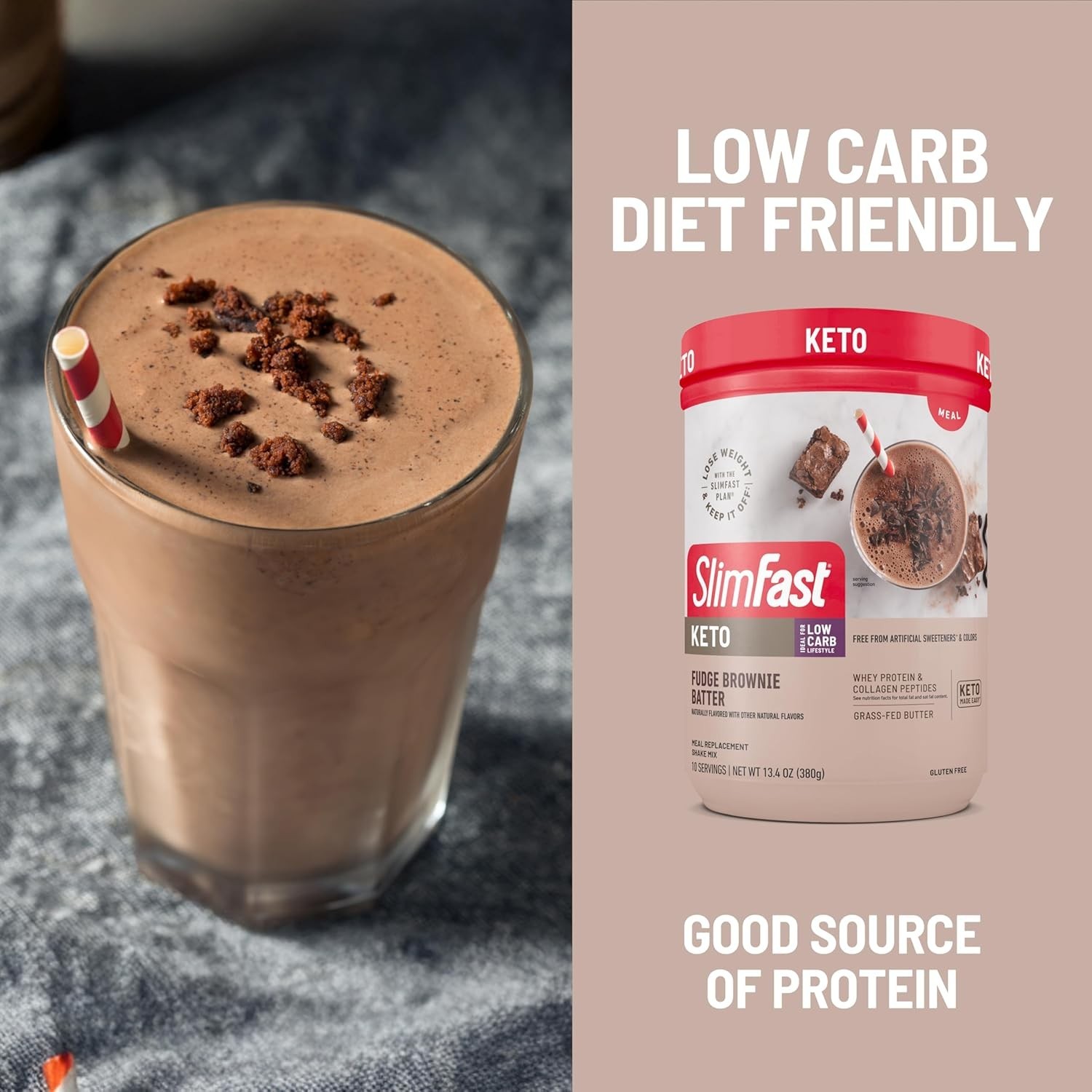 Decadent Keto Meal Replacement Shake – Fudge Brownie, 10 Servings – Gluten-Free