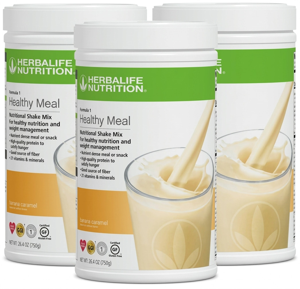 3X Herbalife Formula 1 Healthy Meal Nutritional Shake Banana Caramel 750 g