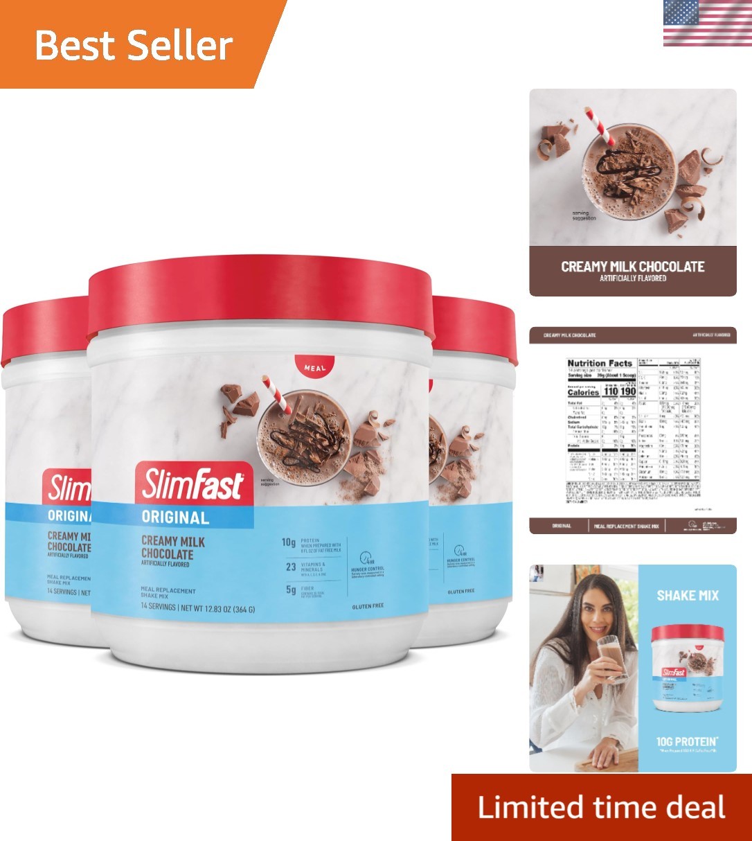 Delicious Creamy Milk Chocolate Meal Replacement Powder – 3 Pack, 10g Protein