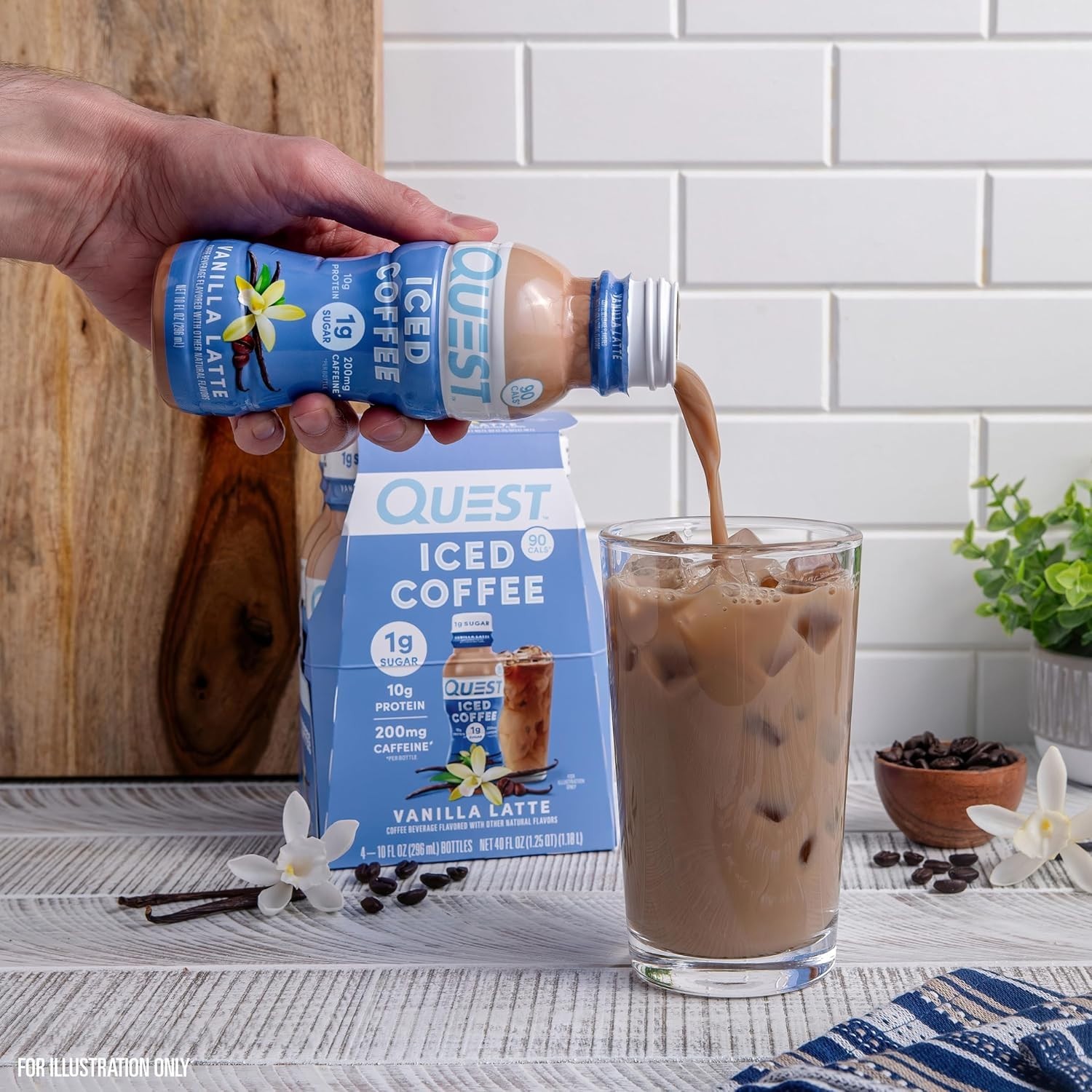 Quest Vanilla Latte Iced Coffee – 4 Pack, 1g Sugar, 10g Protein, 200mg Caffeine
