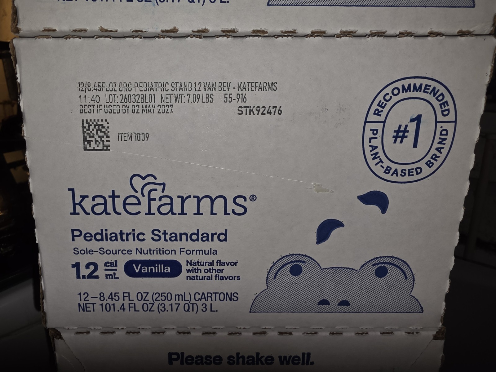Kate Farms Pediatric Standard 1.2 VANILLA – 1 Case / 12 Bottles B.B. 4/27/26