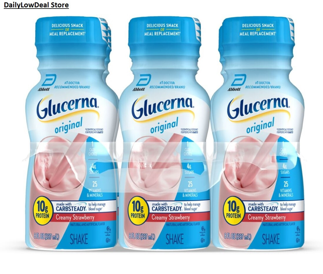 12 Bottles – Glucerna Shake, Creamy Strawberry – 8 oz, Ready to drink bottles