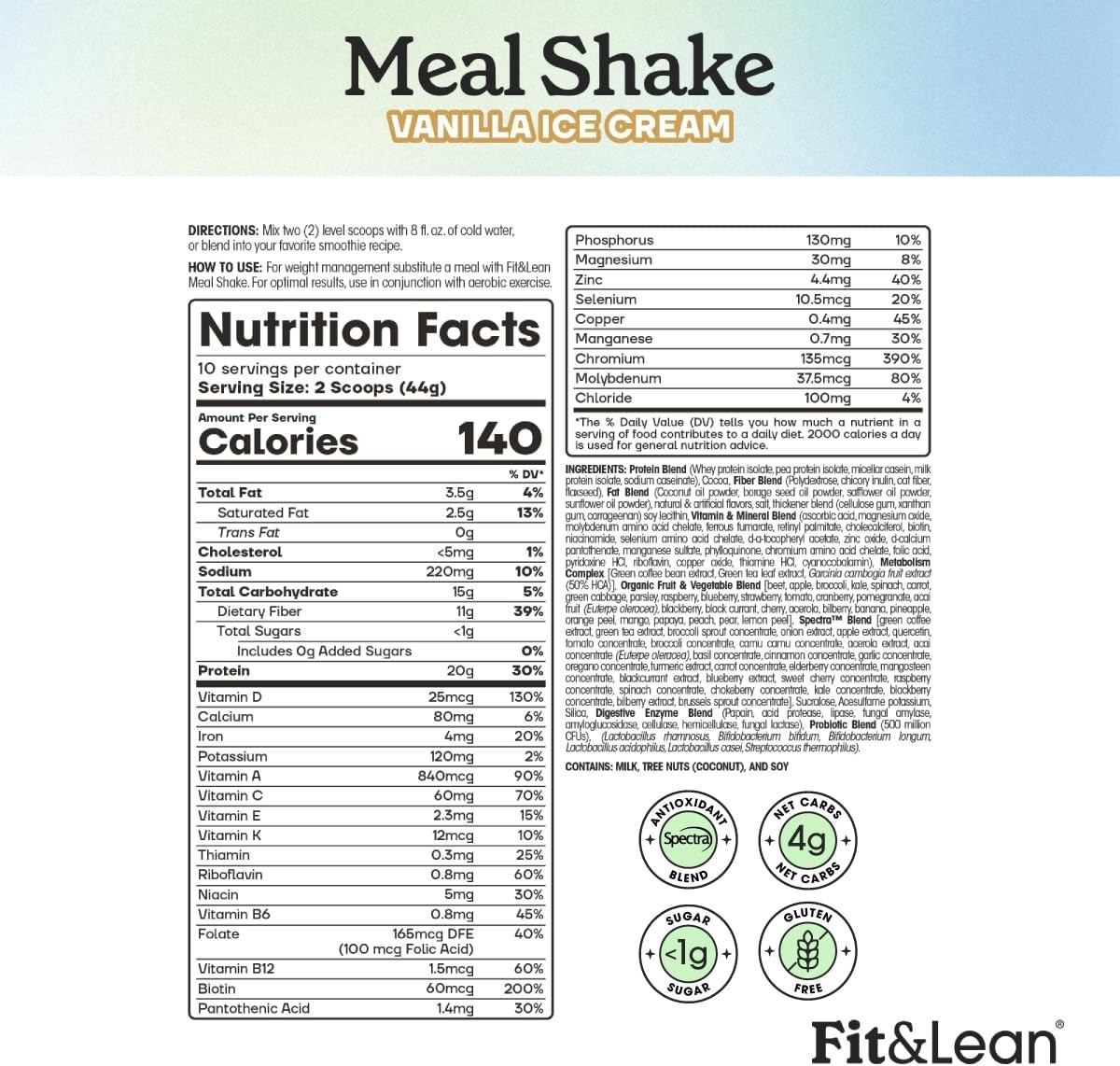 Vanilla Meal Shake – High Protein & Fiber Fat Burning Drink, 1lb, 10 Servings