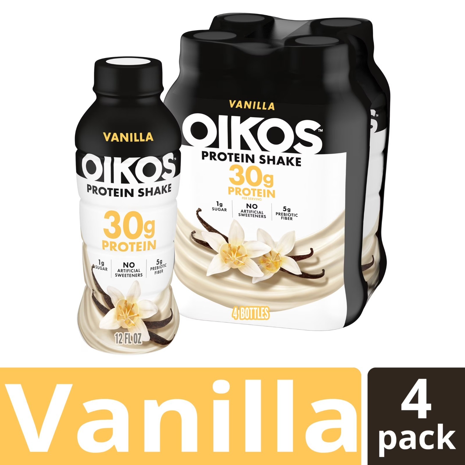 Oikos Protein Shake Shelf Stable Vanilla 30g Protein 12 oz 4 Count