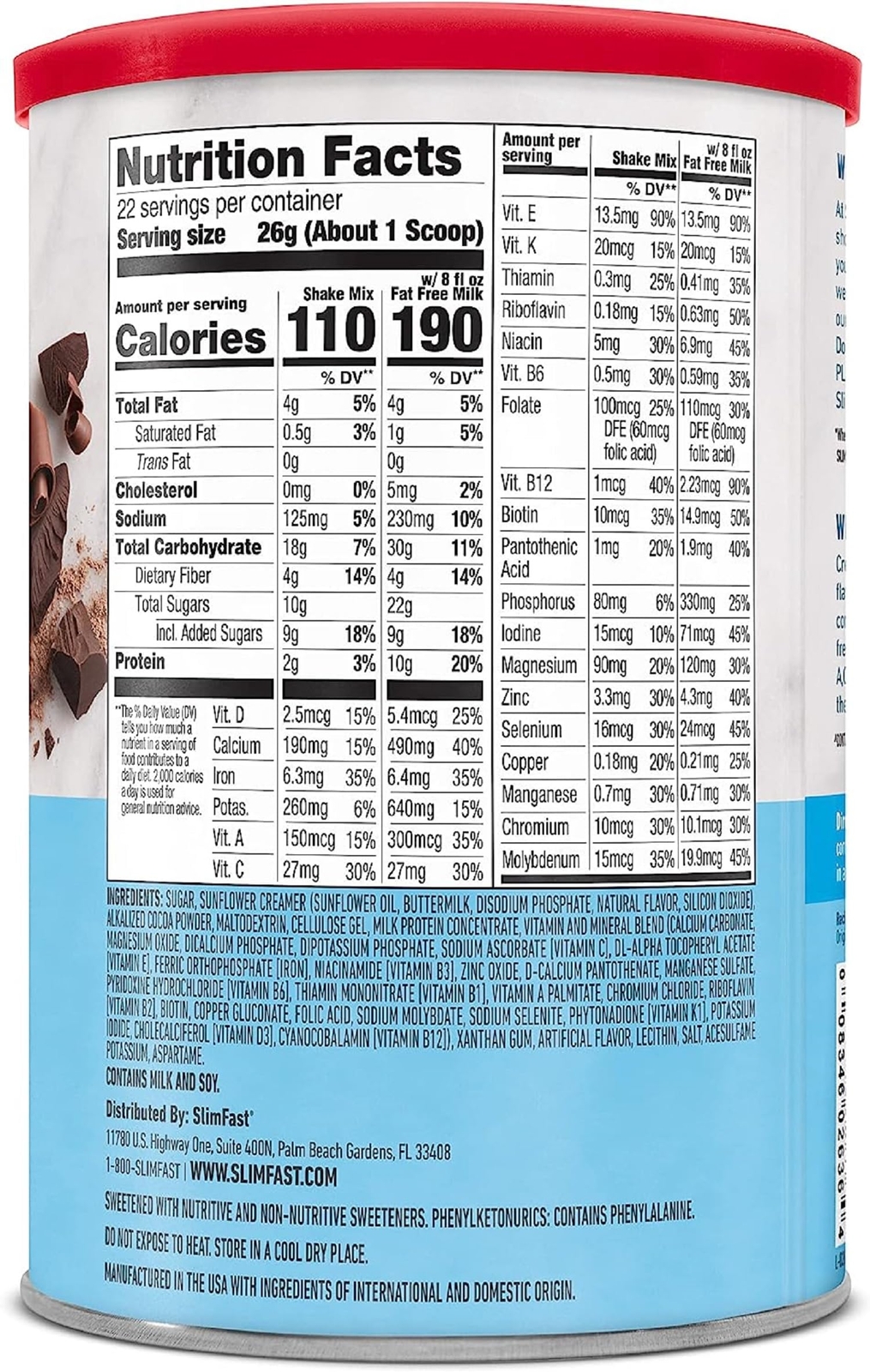 SlimFast Meal Replacement Powder, Original Rich Chocolate Royale, 22 Servings