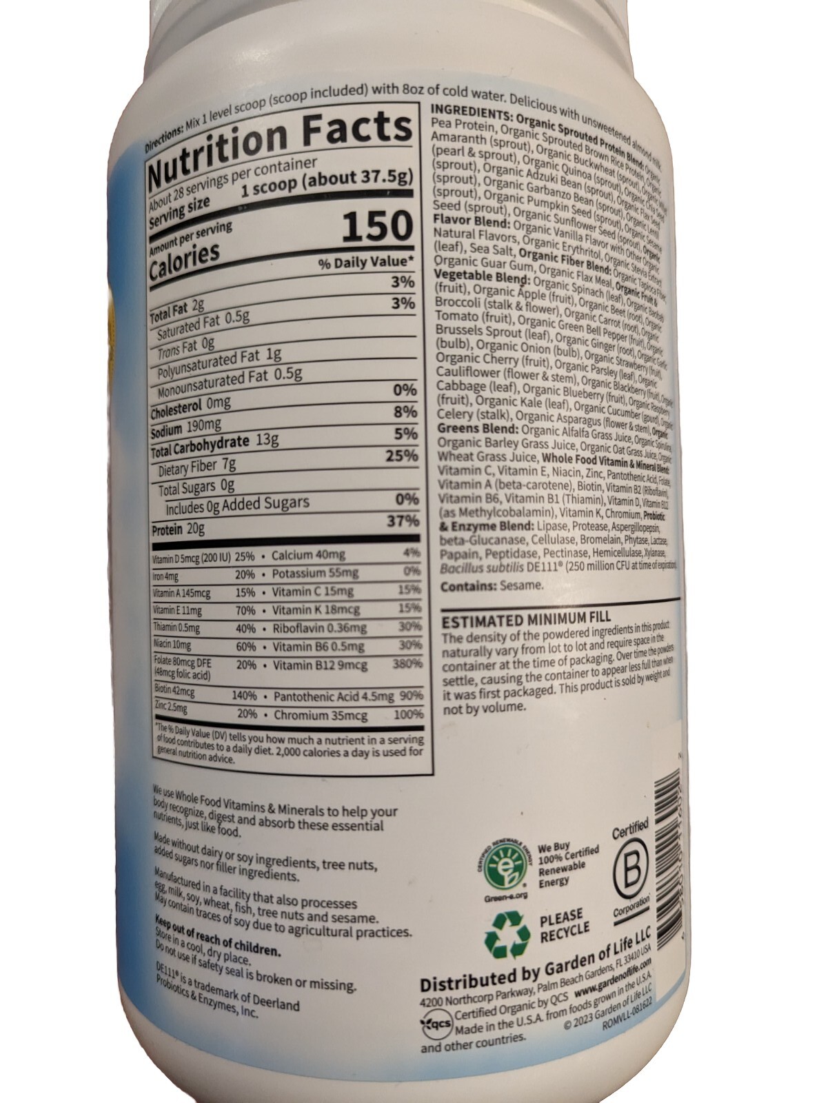 RAW Organic Meal, Meal Replacement Shake, Vanilla, 37.04 oz (2lb 5 oz/1050 g)